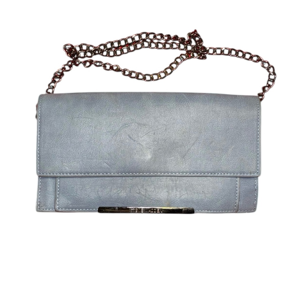 Steve Madden Baby Blue Gray Gunmetal Gray Chain Strap Women's Purse